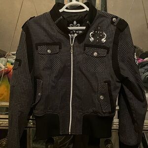 Raw Blue Checkered Jacket with Embroidery